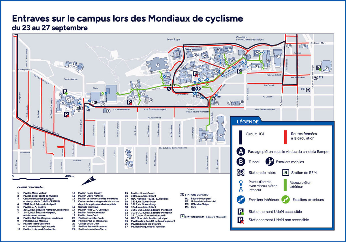 Plan des entraves sur le campus lors des mondiaux.