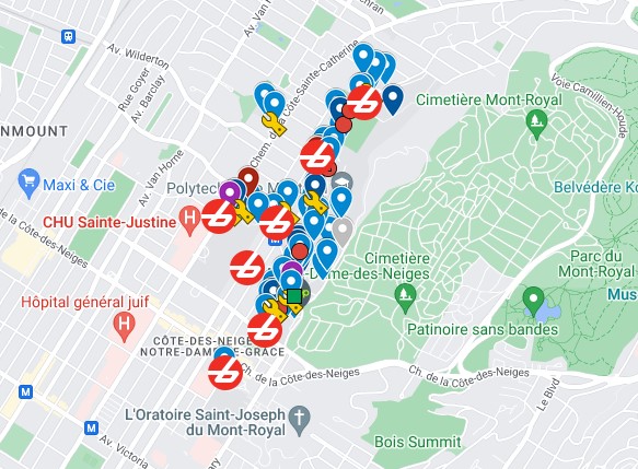 Carte emplacement et services de vélos sur les campus.